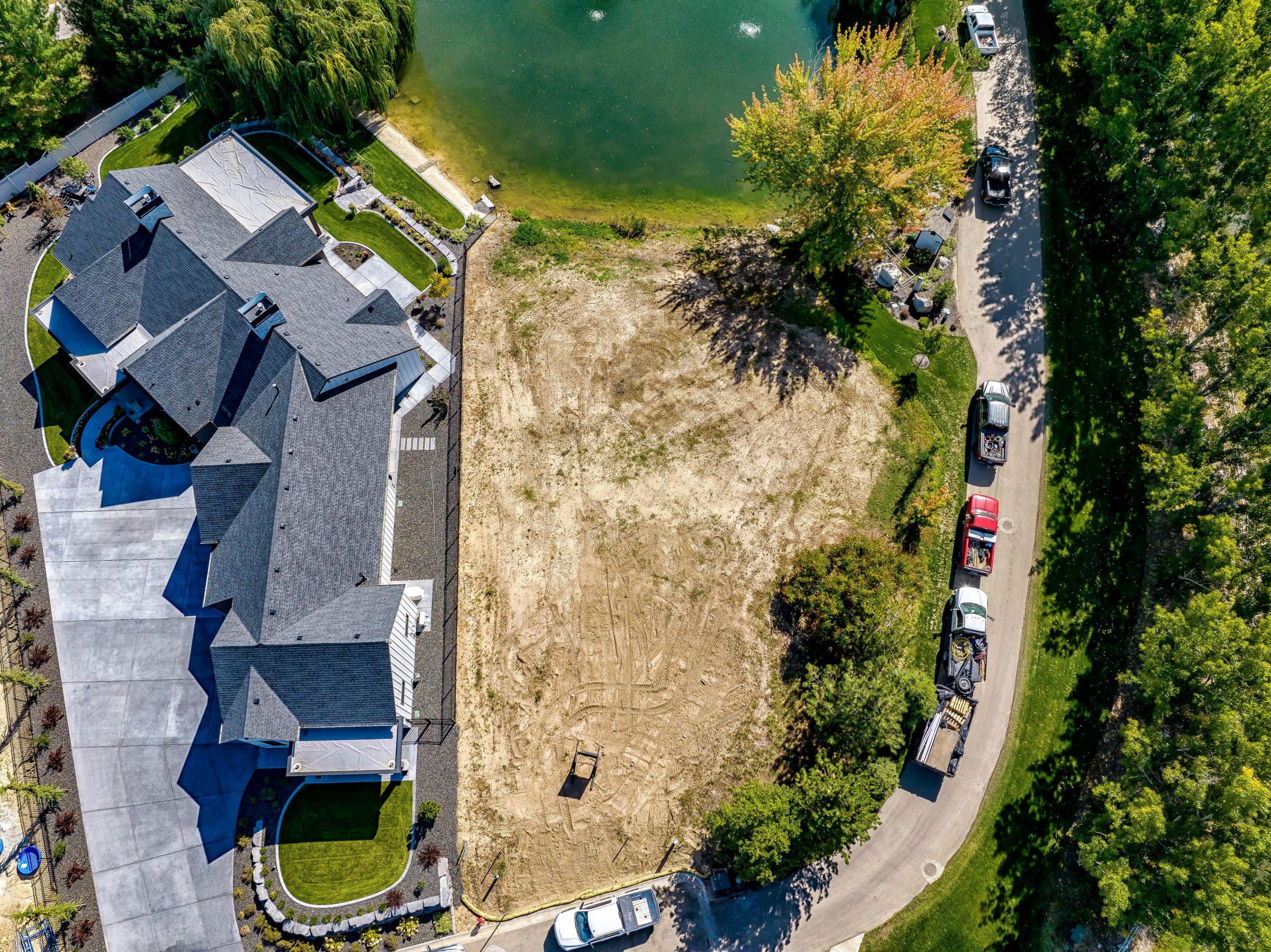 Aerial view of open lot in Eagle, Idaho's Arrano Farms botique community.